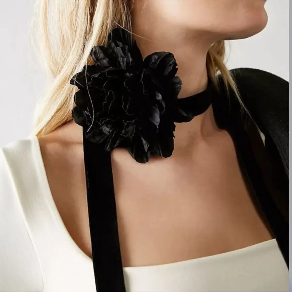 Free People Elegant Black Floral Choker Necklace